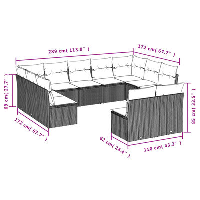 vidaXL Salon de jardin et coussins 11 pcs marron résine tressée