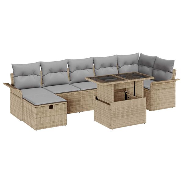 vidaXL Ensemble de canap&eacute; de jardin 8 pcs Beige Poly rotin