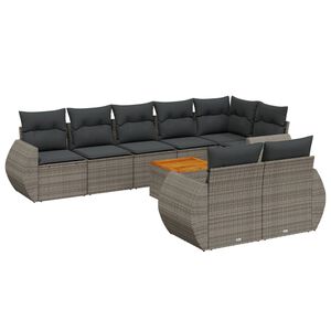 vidaXL Salon de jardin 9 pcs avec coussins gris r&eacute;sine tress&eacute;e