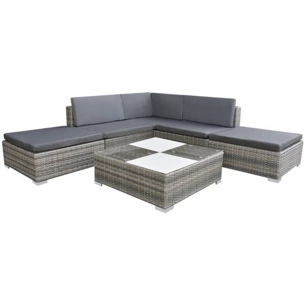 vidaXL Salon de jardin 6 pcs avec coussins R&eacute;sine tress&eacute;e Gris
