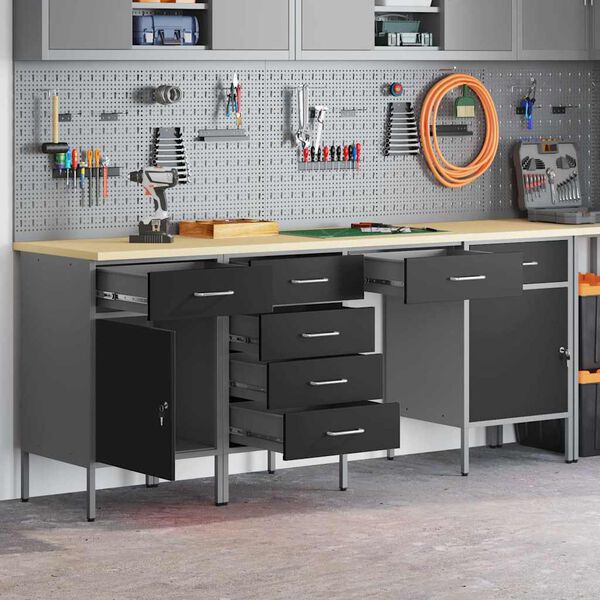 vidaXL Placard de travail avec tiroir 4 pcs Noir 200 x 55 x 85 cm