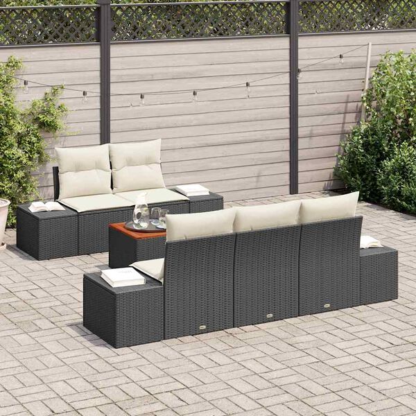 vidaXL Ensemble de canap&eacute; de jardin 6 pcs Noir et Cr&egrave;me polyrotin