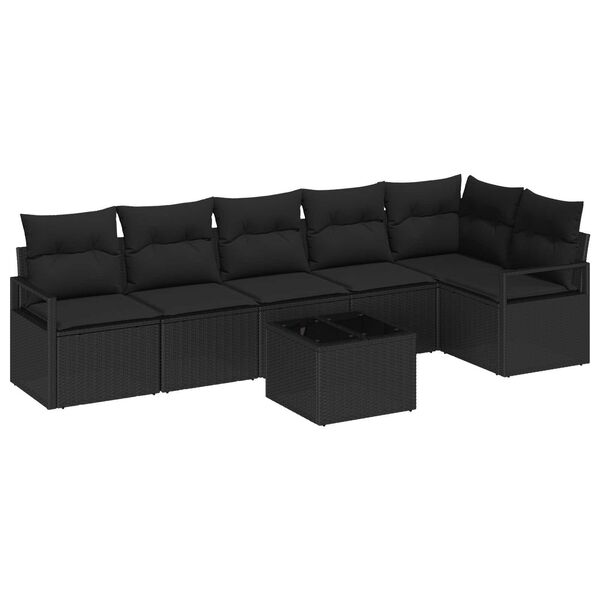 vidaXL Ensemble de Canap&eacute;s avec coussin 7 pcs Noir polyrotin
