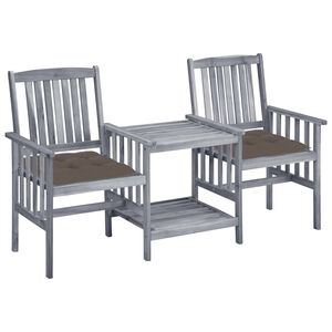vidaXL Chaises de jardin avec table &agrave; th&eacute; et coussins Acacia solide