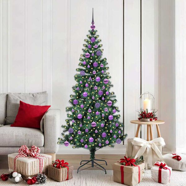 vidaXL Sapin de No&euml;l artificiel pr&eacute;-&eacute;clair&eacute; Vert 180 cm PVC et m&eacute;tal