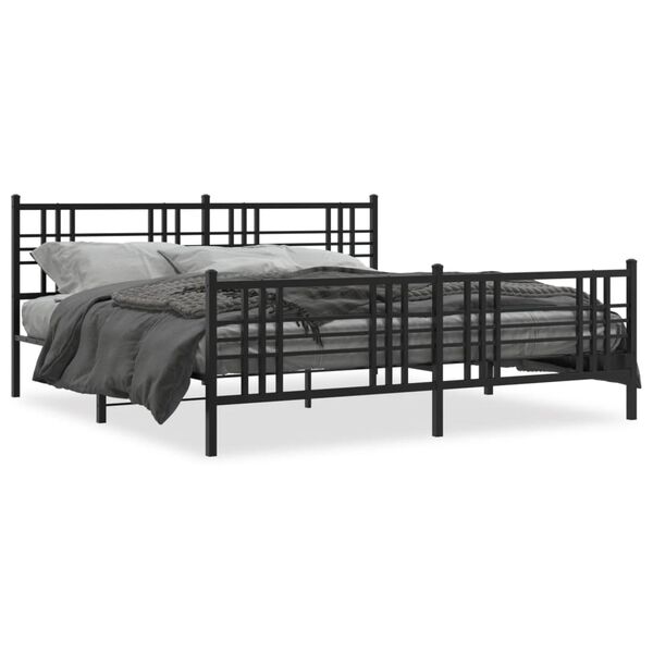 vidaXL Cadre de lit m&eacute;tal sans matelas avec pied de lit noir 200x200cm
