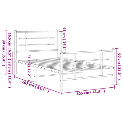 vidaXL Cadre de lit métal sans matelas et pied de lit noir 100x200 cm