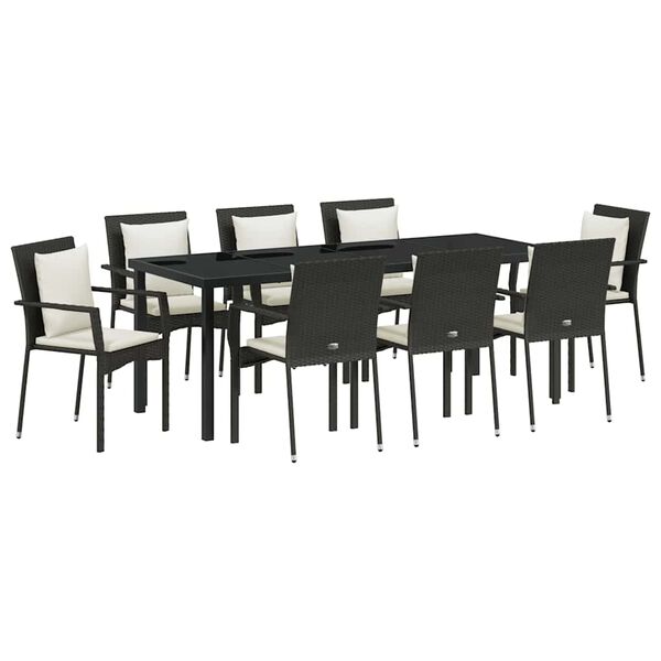 vidaXL Ensemble de salle à manger pour jardin 9 pcs Noir polyrotin