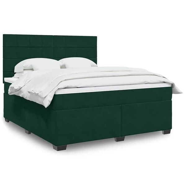 vidaXL Sommier &agrave; lattes de lit et matelas Vert fonc&eacute; 180x200cm Velours