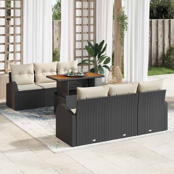 vidaXL Ensemble de canap&eacute; de jardin avec coussin 7 pcs Noir et cr&egrave;me