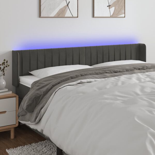 vidaXL T&ecirc;te de lit &agrave; LED Gris fonc&eacute; 163x16x78/88 cm Velours