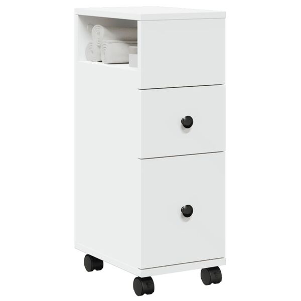 vidaXL Meuble &eacute;troit de salle de bain &agrave; roulettes blanc