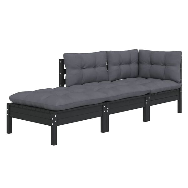vidaXL Salon de jardin 3 pcs avec coussins Bois de pin massif