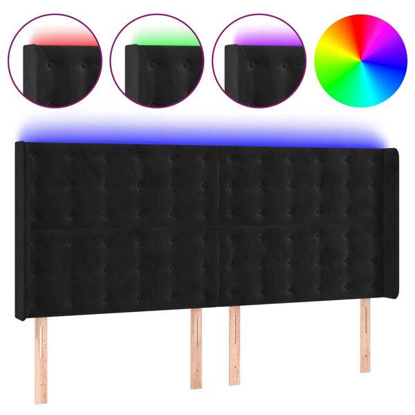 vidaXL T&ecirc;te de lit &agrave; LED Noir 163x16x118/128 cm Velours