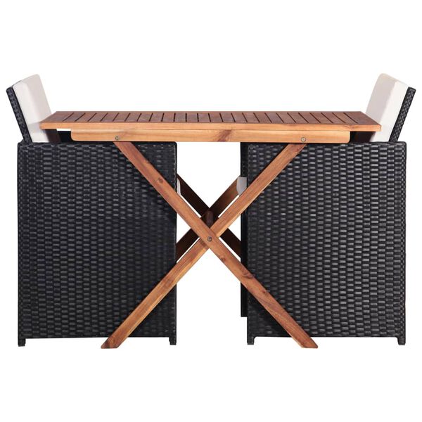 vidaXL Salon de jardin encastrable 3 pcs Rotin et bois d'acacia Noir