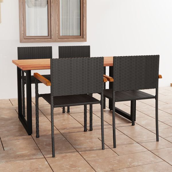 vidaXL Ensemble &agrave; manger de jardin 5 pcs R&eacute;sine tress&eacute;e Noir