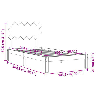 vidaXL Cadre de lit et tête de lit blanc 100x200 cm bois massif