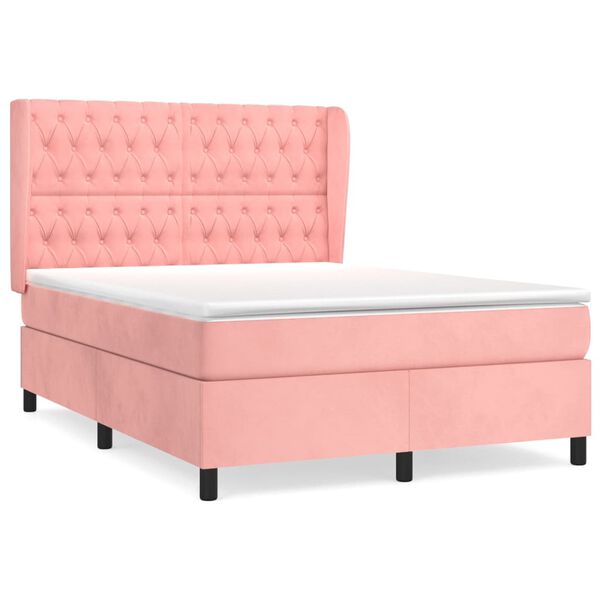 vidaXL Sommier &agrave; lattes de lit avec matelas Rose 140x200 cm Velours