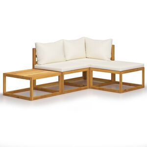 vidaXL Salon de jardin 4 pcs avec coussin Cr&egrave;me Bois d'acacia solide