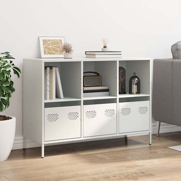 vidaXL Buffet blanc 101,5x39x73,5 cm acier lamin&eacute; &agrave; froid