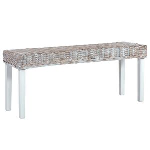 vidaXL Banc 110 cm Blanc Rotin naturel kubu et bois d'acajou massif