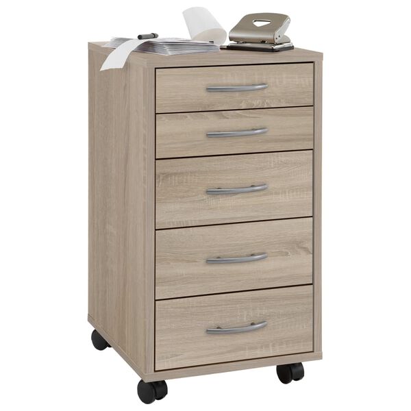 FMD Armoire mobile avec 5 tiroirs Ch&ecirc;ne