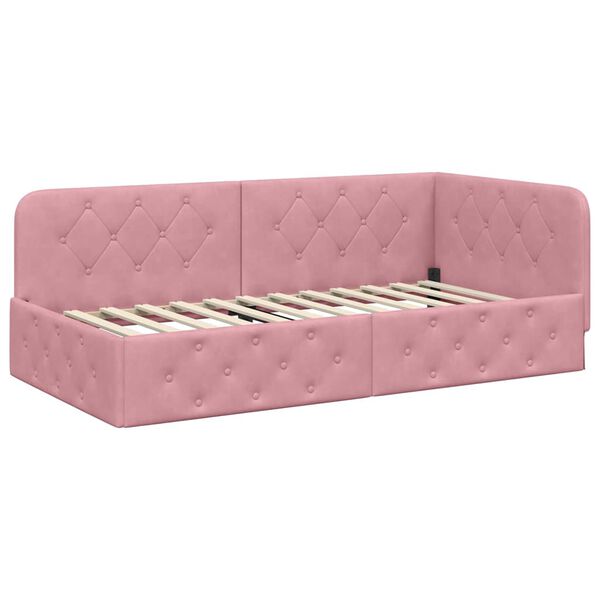 vidaXL Cadre de lit d'angle avec t&ecirc;te de lit Rose 90 x 200 cm Velours