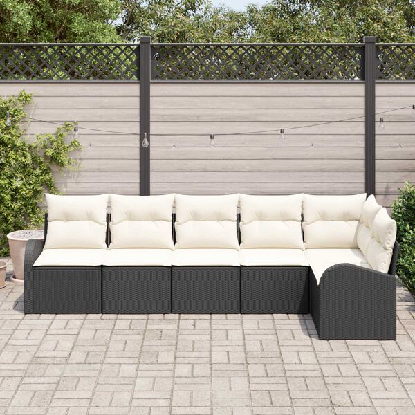 vidaXL Ensemble de canapé de jardin avec coussin 6 pcs Noir Poly rotin