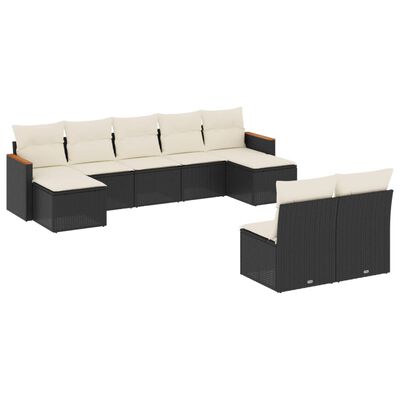 vidaXL Salon de jardin 9 pcs avec coussins noir résine tressée