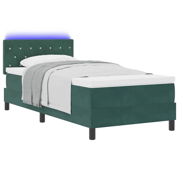 vidaXL Lit &agrave; ressort LED avec matelas Vert fonc&eacute; 90 x 190 cm Velours
