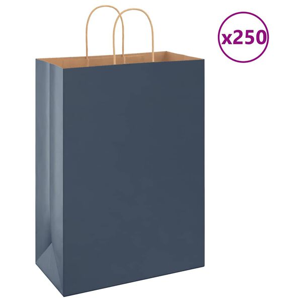 vidaXL Sacs en papier 250 pcs avec poign&eacute;es bleu 32x17x44 cm