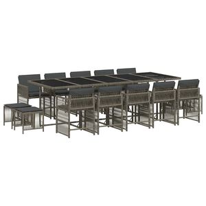 vidaXL Ensemble &agrave; manger de jardin 15 pcs coussins gris r&eacute;sine tress&eacute;e
