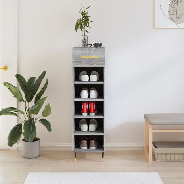 vidaXL Meuble &agrave; chaussures sonoma gris 30x35x105 cm bois d'ing&eacute;nierie