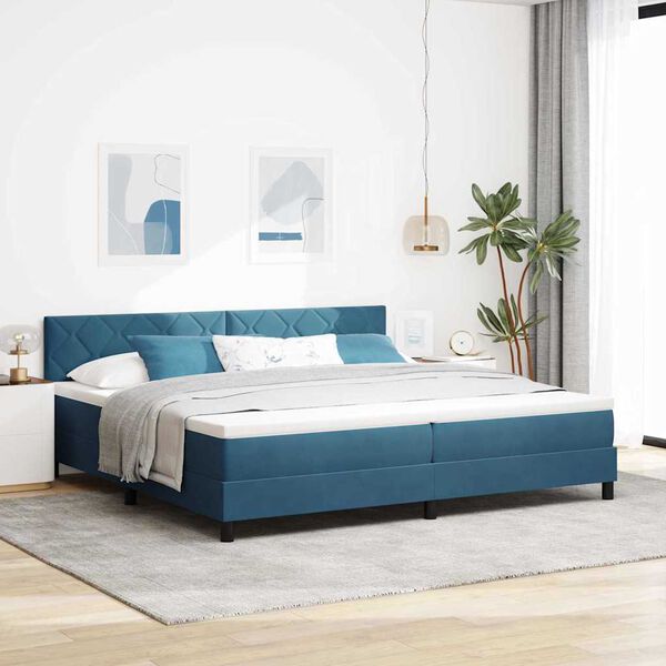 vidaXL Lit &agrave; ressort LED avec matelas Bleu fonc&eacute; 200 x 200 cm Velours