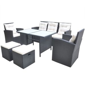 vidaXL Ensemble &agrave; manger d'ext&eacute;rieur 6pcs coussins r&eacute;sine tress&eacute;e noir