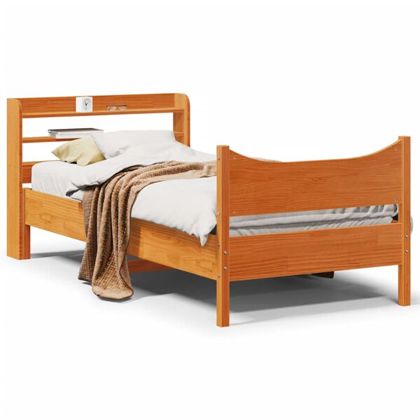 vidaXL Cadre de lit avec t&ecirc;te de lit cire marron 90x190 cm bois de pin