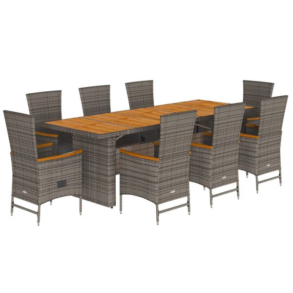 vidaXL Ensemble &agrave; manger de jardin 9 pcs coussins gris r&eacute;sine tress&eacute;e