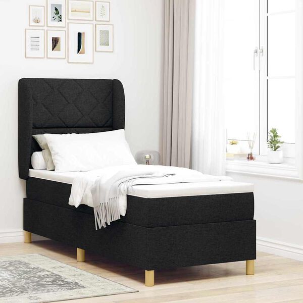 vidaXL Lit &agrave; ressorts avec matelas gris fonc&eacute; 90x190 cm Noir tissu