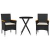 vidaXL Ensemble de bistro avec coussins 3pcs noir r&eacute;sine tress&eacute;e verre