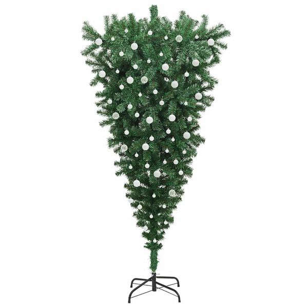 vidaXL Sapin de No&euml;l artificiel pr&eacute;-&eacute;clair&eacute; &agrave; l'envers avec ensemble de boules