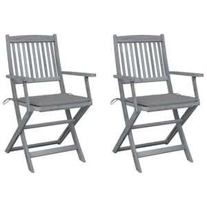 vidaXL Chaises pliantes (lot de 2) avec coussins, en bois d'acacia massif