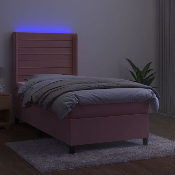 vidaXL Sommier &agrave; lattes de lit matelas et LED Rose 80x200 cm Velours