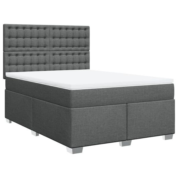 vidaXL Sommier &agrave; lattes de lit avec matelas Gris fonc&eacute; 140x190cm Tissu