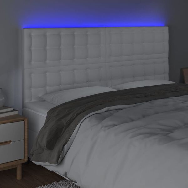 vidaXL T&ecirc;te de lit &agrave; LED Blanc 200x5x118/128 cm Similicuir