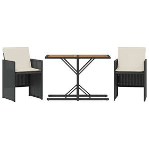 vidaXL Ensemble de bistro 3 pcs avec coussins noir r&eacute;sine tress&eacute;e
