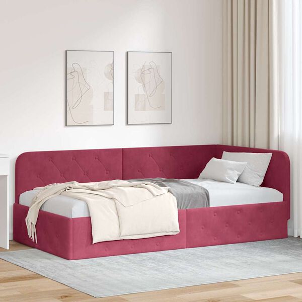 vidaXL Cadre de lit d'angle Bordeaux 90 x 190 cm Velours