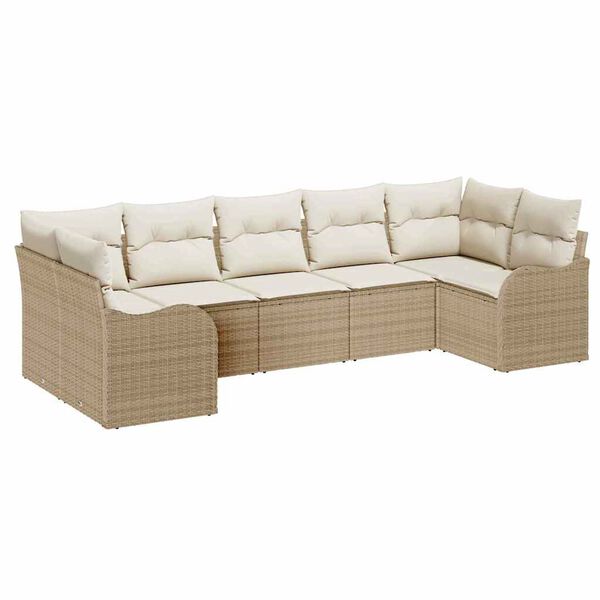 vidaXL Ensemble de canap&eacute; de jardin 7 pcs Beige et blanc Poly rotin