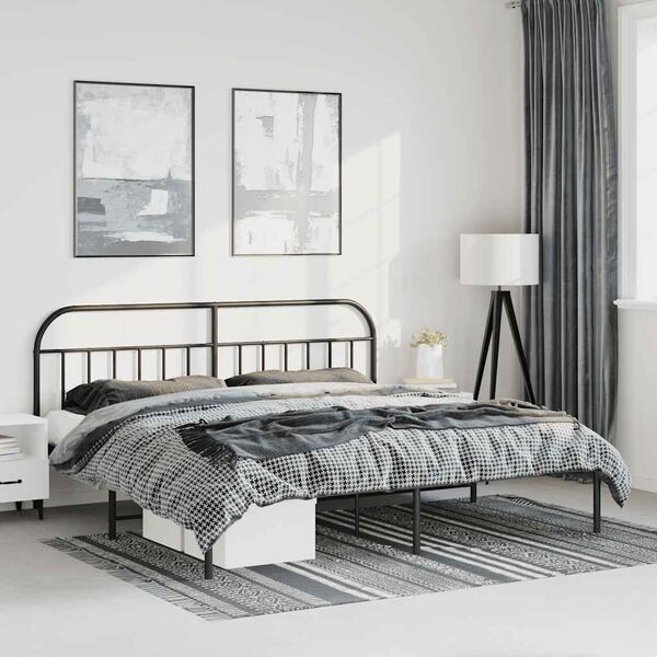 vidaXL Cadre de lit m&eacute;tal sans matelas avec t&ecirc;te de lit noir 183x213cm