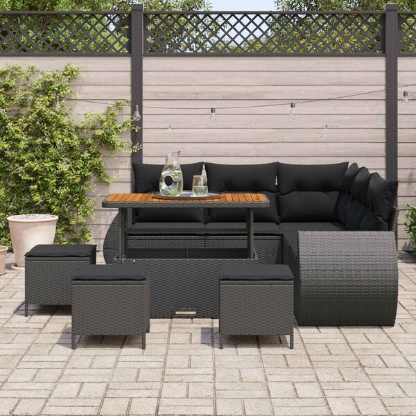 vidaXL Ensemble de canap&eacute; de jardin 9 pcs Noir polyrotin