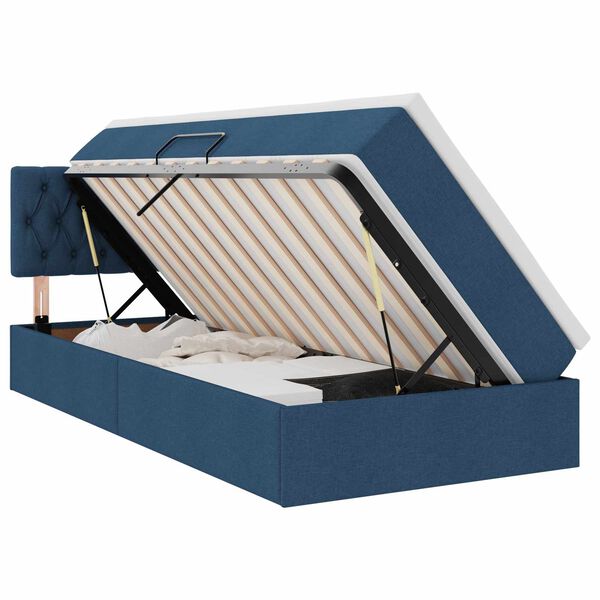 vidaXL Lit avec rangement et LED avec matelas Bleu 90 x 200 cm tissu